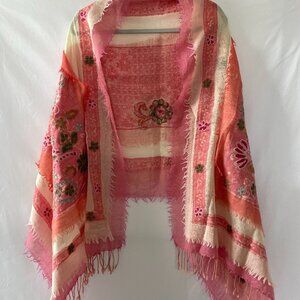 SH Womens Multicolor Fringe Hem Cashmeer Wool Embroidered Rectangle Scarf